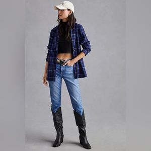 NWT Anthropologie Longline Navy Plaid Blazer Small